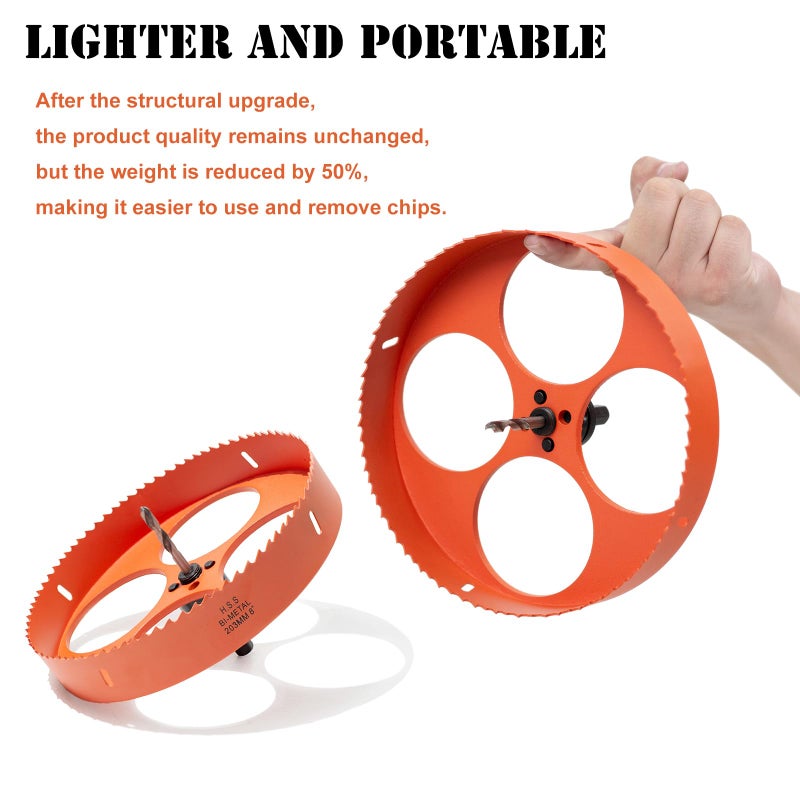 VIKITON 8 Inch Hole Saw with Arbor for Metal Wood Plastic  8 in Bi-Metal Hole Cutter for Different Project with Smooth and Flat Drilling Edge  Fast Chip Removal Lighter and Portable - Image 2